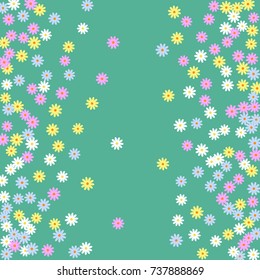Ditsy Cute Frame with Daisy Flowers. Simple Background for Poster, Postcard, Invitation Card. Childish Design for Greeting Card