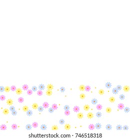 Ditsy Cute Frame with Daisy Flowers. Simple Background for Poster, Postcard, Invitation Card. Childish Design for Greeting Card