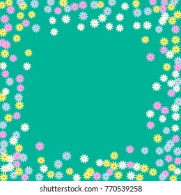 Ditsy Cute Frame with Daisy Flowers. Simple Background for Poster, Postcard, Invitation Card. Childish Design for Greeting Card