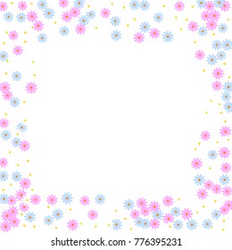 Ditsy Cute Frame with Daisy Flowers. Simple Background for Poster, Postcard, Invitation Card. Childish Design for Greeting Card