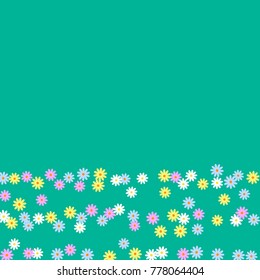 Ditsy Cute Frame with Daisy Flowers. Simple Background for Poster, Postcard, Invitation Card. Childish Design for Greeting Card