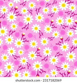 ditsy daisy flower seamless pattern. pink lilac floral print. good for fabric, fashion design, summer spring dress, pajama, kimono, textile, wallpaper, background.