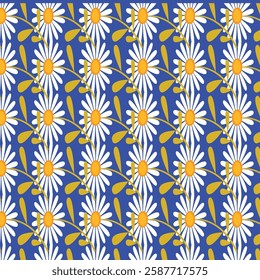 Ditsy Daisy Flower Seamless Pattern Floral Print With Blue