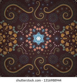Ditsy floral background. Cute pattern in small flower. The elegant the template for fashion prints. Vector seamless pattern. Small brown, magenta and green flowers.