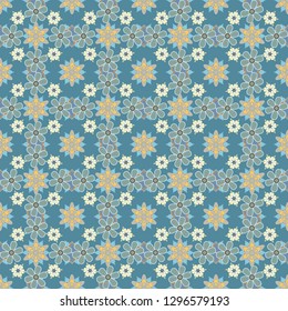 Ditsy floral background. The elegant the template for fashion prints. Vector cute pattern in small flower. Seamless pattern with small flowers in blue, beige and gray colors.