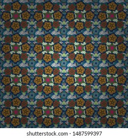 Ditsy floral background. Seamless pattern with small flowers in brown, blue and green colors. Vector cute pattern in small flower. The elegant the template for fashion prints.