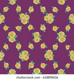 Ditsy floral background. Seamless pattern with small rose flowers on a purple. The elegant the template for fashion prints. Vector cute pattern in small flower.