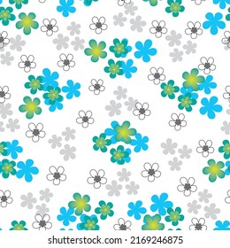 Ditsy floral blue vector seamless pattern background.  For fashion fabric, textile, scrapbooking, packaging, invitations background. Allover print. 
Surface pattern design