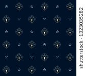 Ditsy floral motif abstract line shape continuous pattern small dot flowers navy blue background. Mini medallion ornate fabric design textile swatch ladies dress simple geometric all over print block.