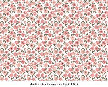 Ditsy floral pattern. Abstract flowers on white background. Printing with small pink flowers. Cute print. Seamless vector texture. Spring motif.