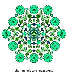 Ditsy Floral Pattern with Daisy Flowers and Lilies. Hexagonal Natural Ornament