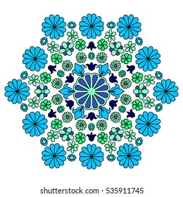 Ditsy Floral Pattern with Daisy Flowers and Lilies. Hexagonal Natural Ornament