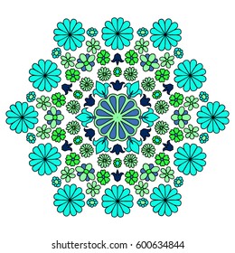 Ditsy Floral Pattern with Daisy Flowers and Lilies. Hexagonal Natural Ornament