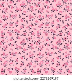 Ditsy floral pattern. Pretty flowers on light pink background. Printing with small pink flowers. Cute print. Seamless vector texture. Spring bouquet.