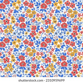 Ditsy floral pattern. Pretty flowers on white background. Printing with small colorful flowers. Cute print. Seamless vector texture. Spring bouquet.
