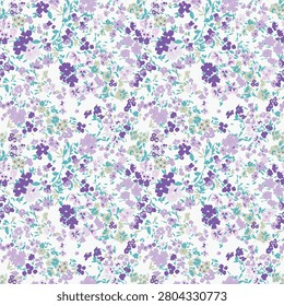 ditsy floral pattern with small delicate flowers on a white background. Vintage cottagecore print for fabric and wallpaper.