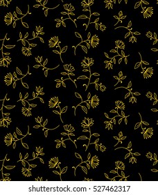 Ditsy floral pattern with small flowers on black background