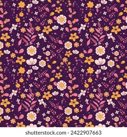 Ditsy floral pattern. Trendy nature design with  colorful flowers. 