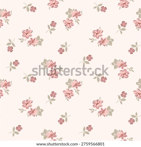 ditsy floral pattern,Seamless flower pattern, flowers elements, green leaves branches on light beige background for wrappers, wallpapers, postcards, greeting.