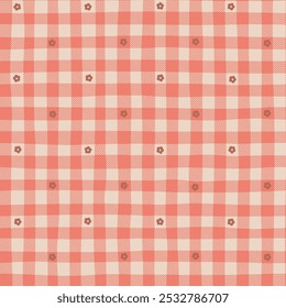 Ditsy floral Plaid Gingham, padrão xadrez, Gingham padrão sem costura, verificar têxtil. Tecido sem costura com flor pequena. Gingham sem costura, Tartan xadrez textura, Padrão para, toalha de mesa, tecido, decoração