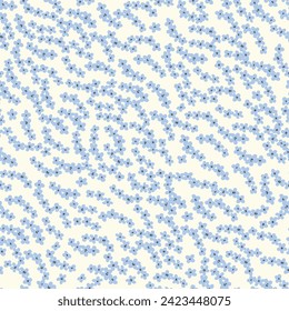 Ditsy floral print. Cute seamless pattern with simple tiny flowers in style of rustic and cottage core. Vintage floral background. Botanical vector illustration