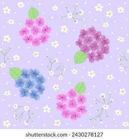 ditsy floral print. hydrangea and baby's breath flowers seamless pattern. botanical garden background. good for fashion design, fabric, textile, bedding, pajama, kimono, summer dress, clothing.