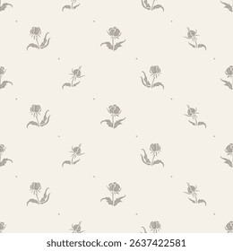 Ditsy Floral Print Seamless Pattern Vector. Monochrome Background with Flowers. Spring, Summer, Autumn Nature Vintage Wallpaper
