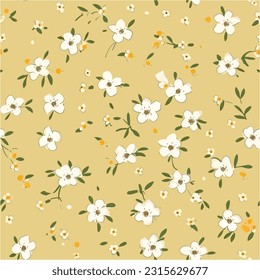 Ditsy Floral seamless patter on yellow background 