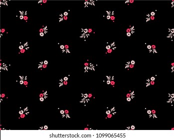 Ditsy floral seamless pattern in black background