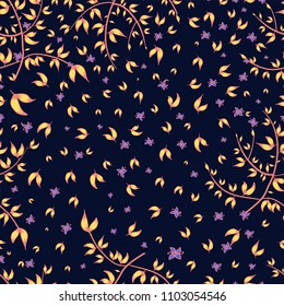 Ditsy floral seamless pattern with cute small Flowers and leaves. Bright endless texture  for any type of surfaces 