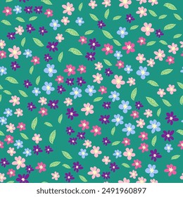 Ditsy floral seamless pattern. Flowers and stars pattern, lavender and pink.