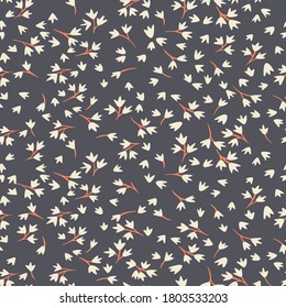 Ditsy floral seamless pattern. Simple meadow wild flowers isolated. Flat drawing. Small daisies in cartoon style. Spring nature botanical background. Fashion design for fabric and textile.