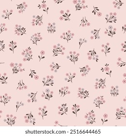Ditsy floral seamless pattern. Small little flower pattern background. Repeat pattern. Cute ditsy print. Liberty style. Surface design. Ditsy floral for fashion print, texture, fabric, wrapping, decor