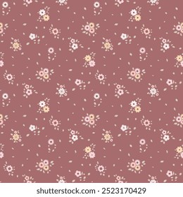 Ditsy floral seamless pattern. Small little flower pattern background. Repeat pattern. Ditsy print. Liberty style. Botanic surface design. Ditsy floral for fashion, texture, fabric, wrapping, decor