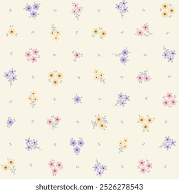 Ditsy floral seamless pattern. Small little flower pattern background. Repeat pattern. Ditsy print. Liberty style. Botanic surface design. Ditsy floral for fashion, texture, fabric, wrapping, decor