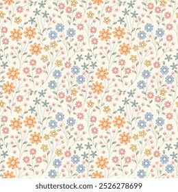 Ditsy floral seamless pattern. Small little flower pattern background. Repeat pattern. Ditsy print. Liberty style. Botanic surface design. Ditsy floral for fashion, texture, fabric, wrapping, decor