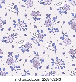 Ditsy floral seamless pattern. Small little flower pattern background. Repeat pattern. Ditsy print. Liberty style. Botanic surface design. Ditsy floral for fashion, texture, fabric, wrapping, decor