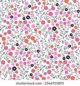 Ditsy floral seamless pattern. Small little flower pattern background. Repeat pattern. Ditsy print. Liberty style. Botanic surface design. Ditsy floral for fashion, texture, fabric, wrapping, decor