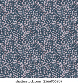 Ditsy floral seamless pattern. Small little flower pattern background. Repeat pattern. Ditsy print. Liberty style. Botanic surface design. Ditsy floral for fashion, texture, fabric, wrapping, decor