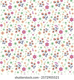 Ditsy floral seamless pattern with small, colorful flowers. Perfect for textiles, wallpapers, stationery, gift wraps, and creative designs requiring a soft floral touch.