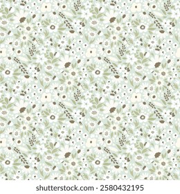 Ditsy floral seamless pattern. Small little flower pattern background. Repeat pattern. Ditsy print. Liberty style. Botanic surface design. Ditsy floral for fashion, texture, fabric, wrapping, decor