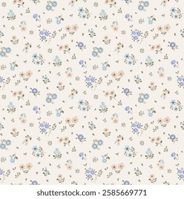 Ditsy floral seamless pattern. Small little flower pattern background. Repeat pattern. Ditsy print. Liberty style. Botanic surface design. Ditsy floral for fashion, texture, fabric, wrapping, decor