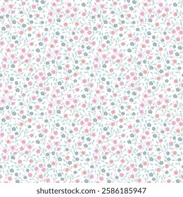 Ditsy floral seamless pattern. Small little flower pattern background. Repeat pattern. Ditsy print. Liberty style. Botanic surface design. Ditsy floral for fashion, texture, fabric, wrapping, decor