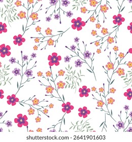 Ditsy floral seamless pattern. Small little flower pattern background. Repeat pattern. Ditsy print. Liberty style. Botanic surface design. Ditsy floral for fashion, texture, fabric, wallpaper, decor