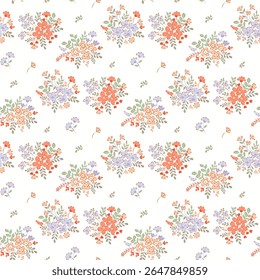 Ditsy floral seamless pattern. Small little flower pattern background. Repeat pattern. Ditsy print. Liberty style. Botanic surface design. Ditsy floral for fashion, texture, fabric, wrapping, decor