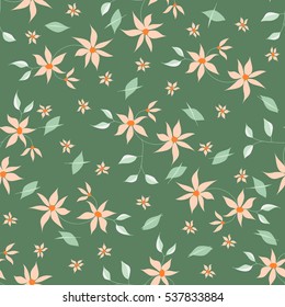 Ditsy Floral Seamless Pattern with Small Flowers and Leaves in Liberty Style. Cute Simple Ornament for Textile, Fabric, Dress, Wallpaper. Pretty Country Motif