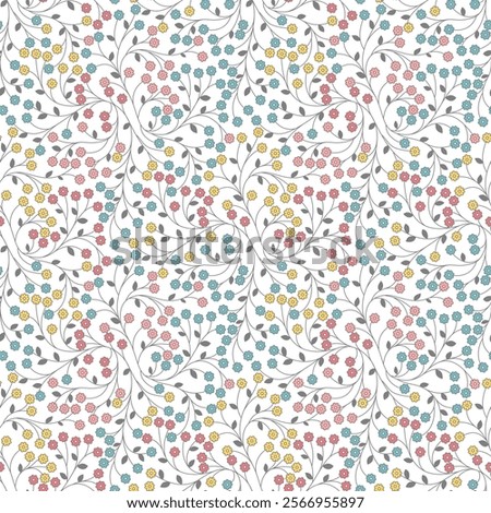 Ditsy floral seamless pattern. Small little flower pattern background. Repeat pattern. Ditsy print. Liberty style. Botanic surface design. Ditsy floral for fashion, texture, fabric, wrapping, decor