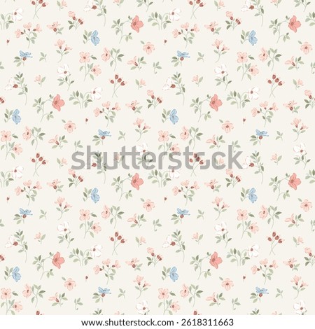 Ditsy floral seamless pattern. Small little flower pattern background. Repeat pattern. Ditsy print. Liberty style. Botanic surface design. Ditsy floral for fashion, texture, fabric, wallpaper, decor