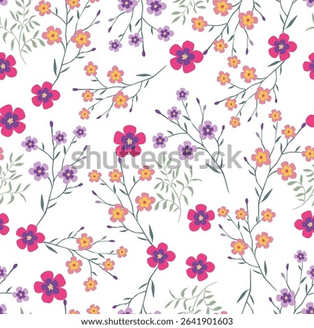 Ditsy floral seamless pattern. Small little flower pattern background. Repeat pattern. Ditsy print. Liberty style. Botanic surface design. Ditsy floral for fashion, texture, fabric, wallpaper, decor