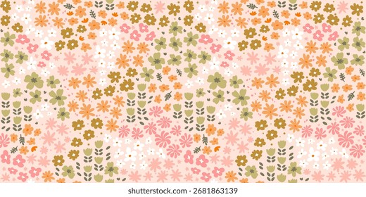 Ditsy floral sin fisuras patrón verano flores rosadas
